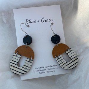 Rhae & Grace Black & White Stripes and Brown Earrings